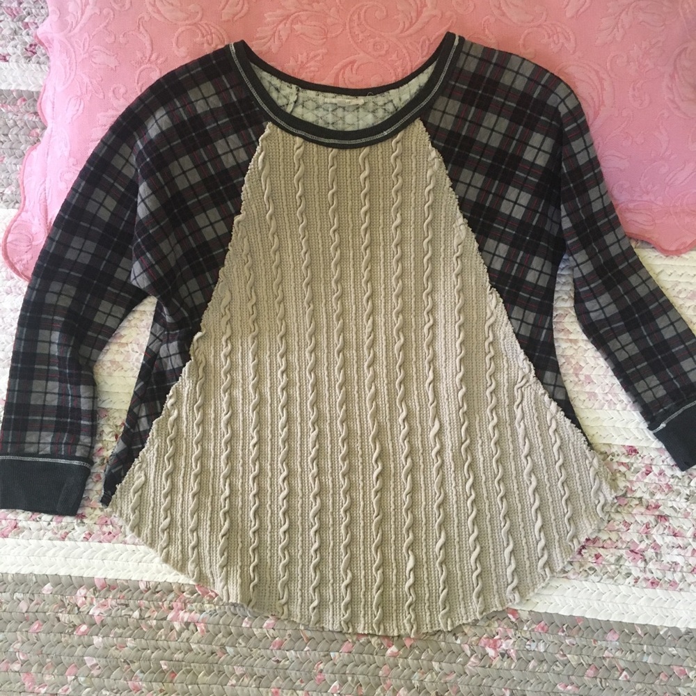 Mystree mixed media plaid top s/m